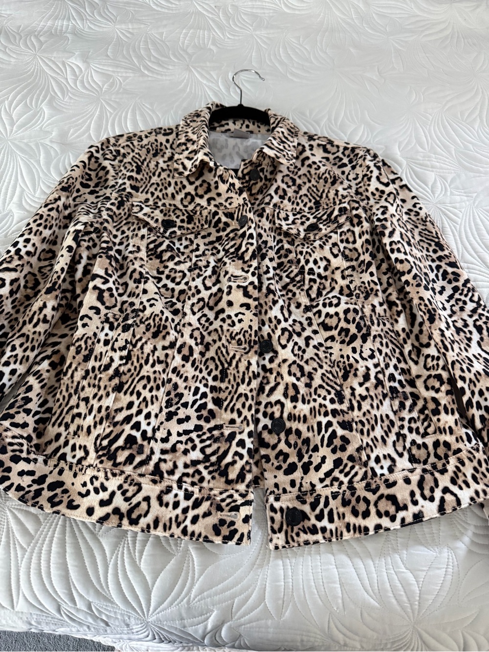 Chico's Leopard Print Jean  Jacket - Beige & Black